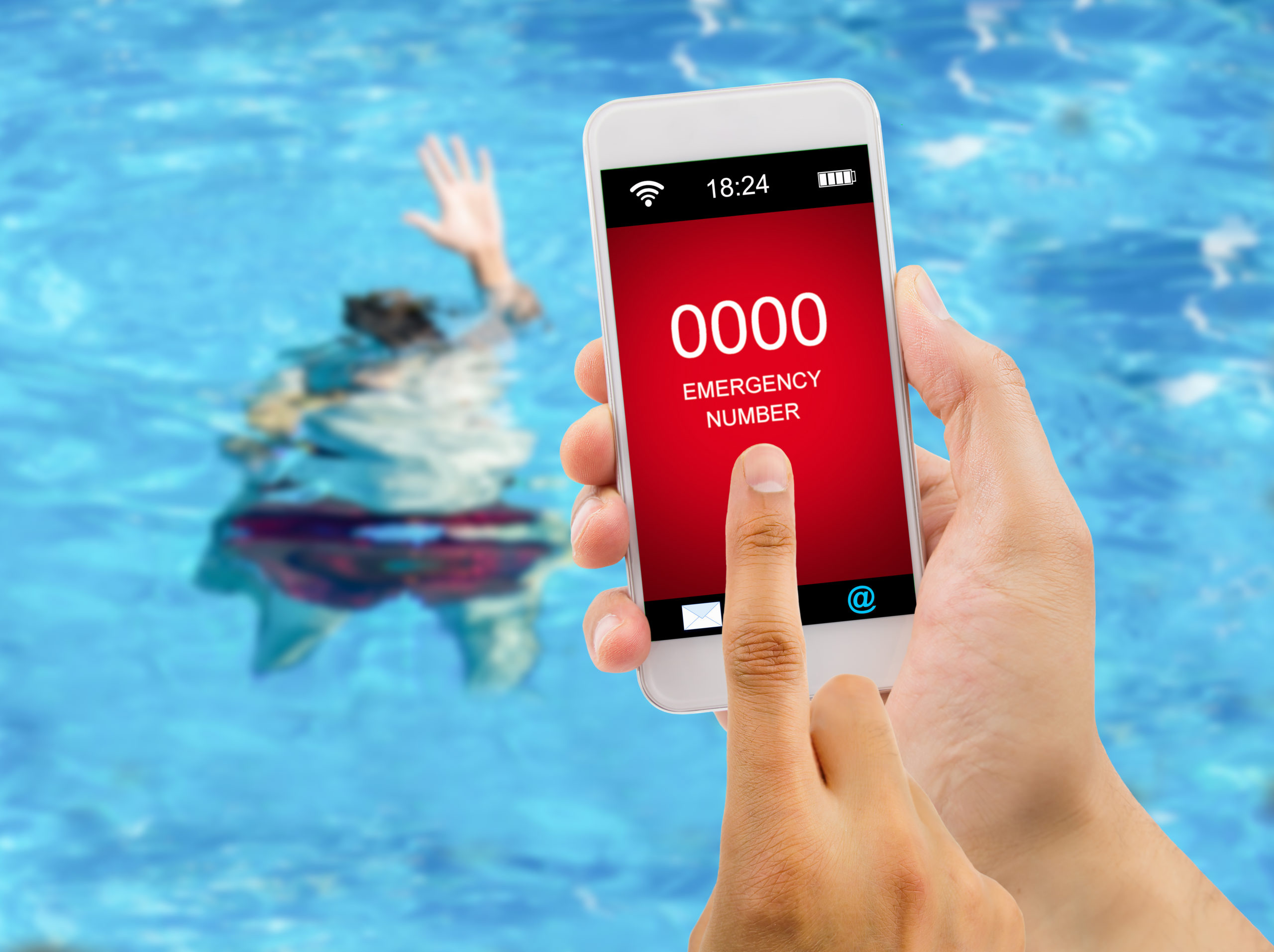 A smart device, such as a smartphone or tablet, being used to control and automate various functions of a swimming pool