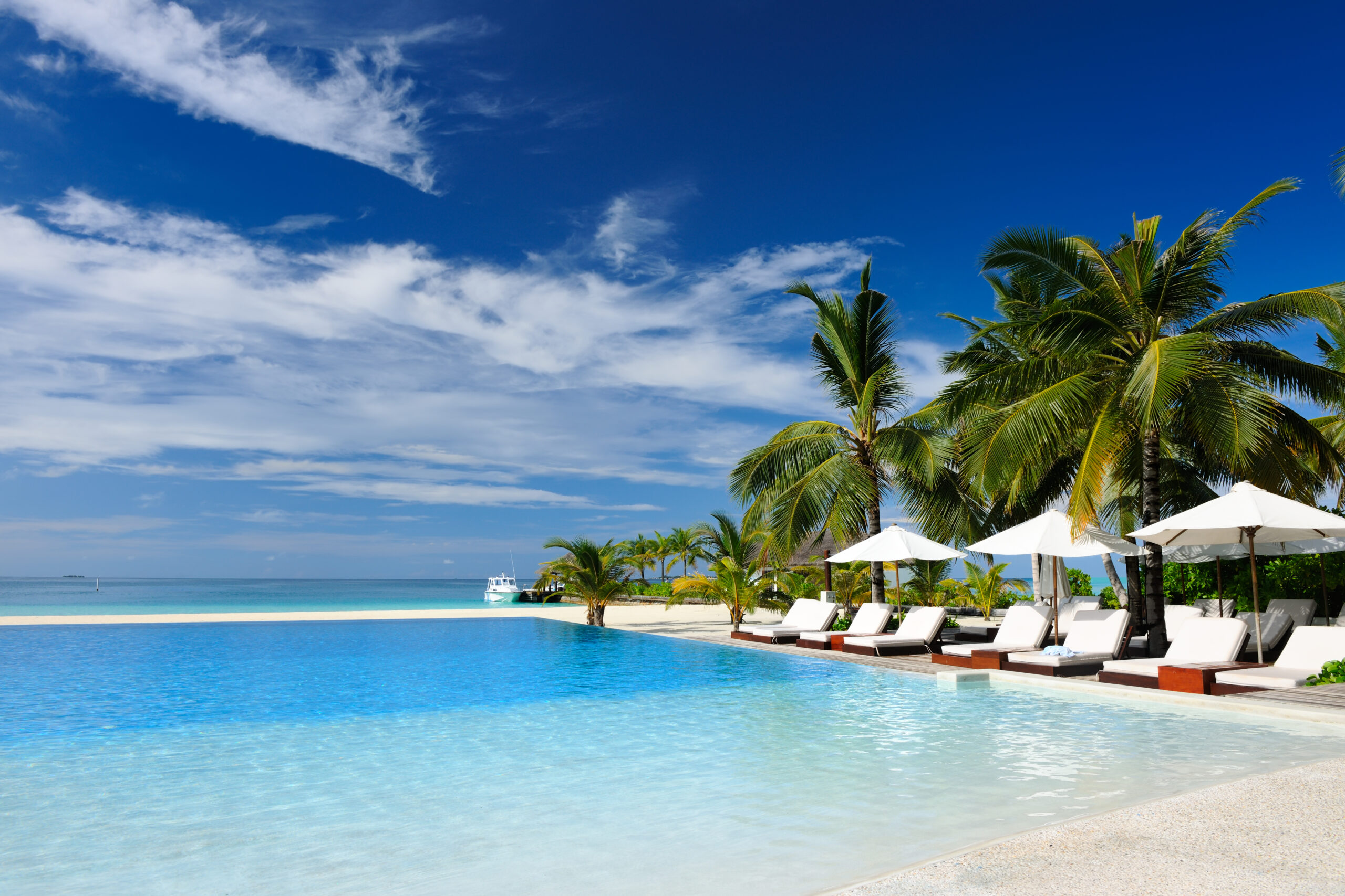 Luxury swimming pool in the tropical hotel