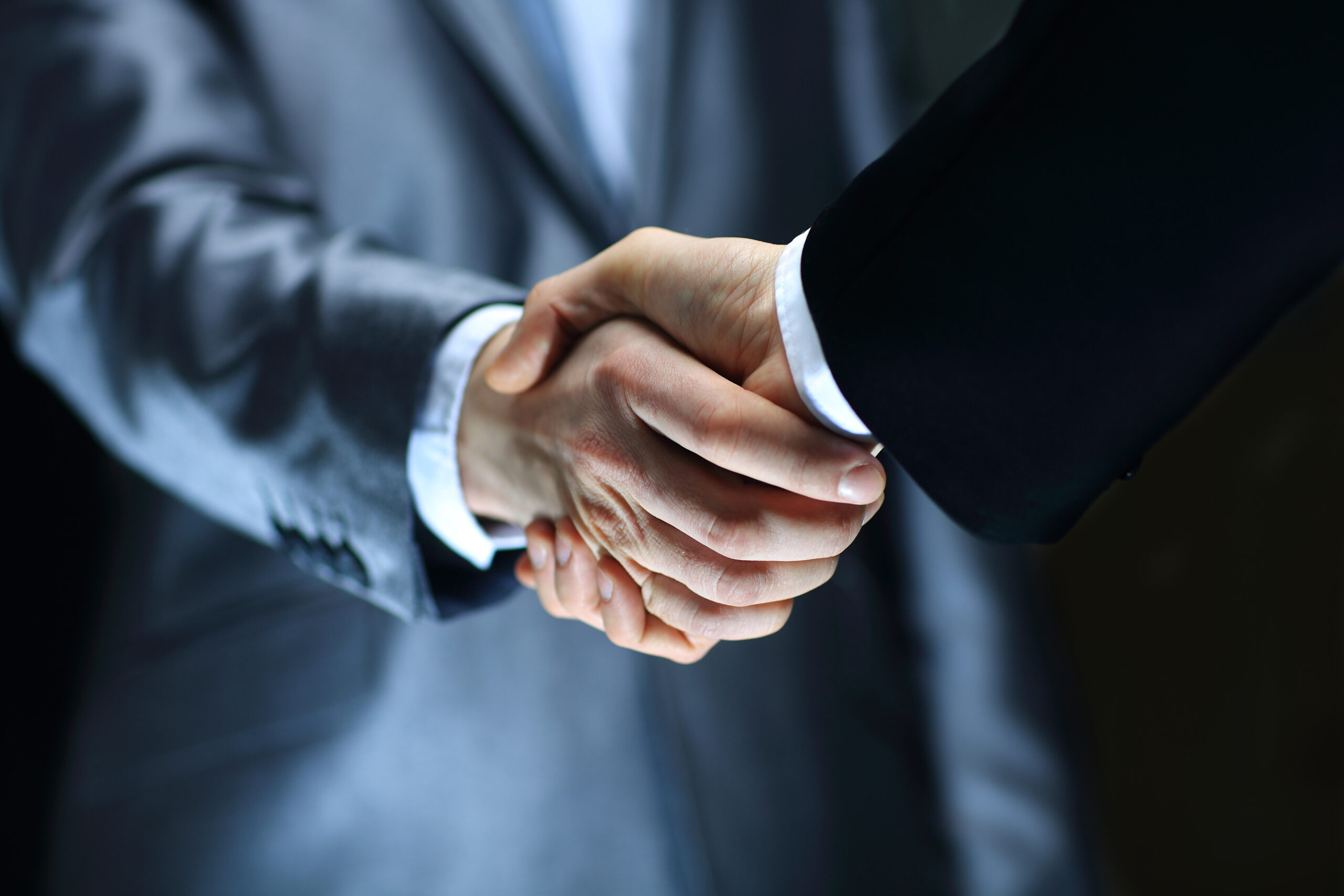 An image of two people shaking hands in a professional gesture of agreement or partnership.