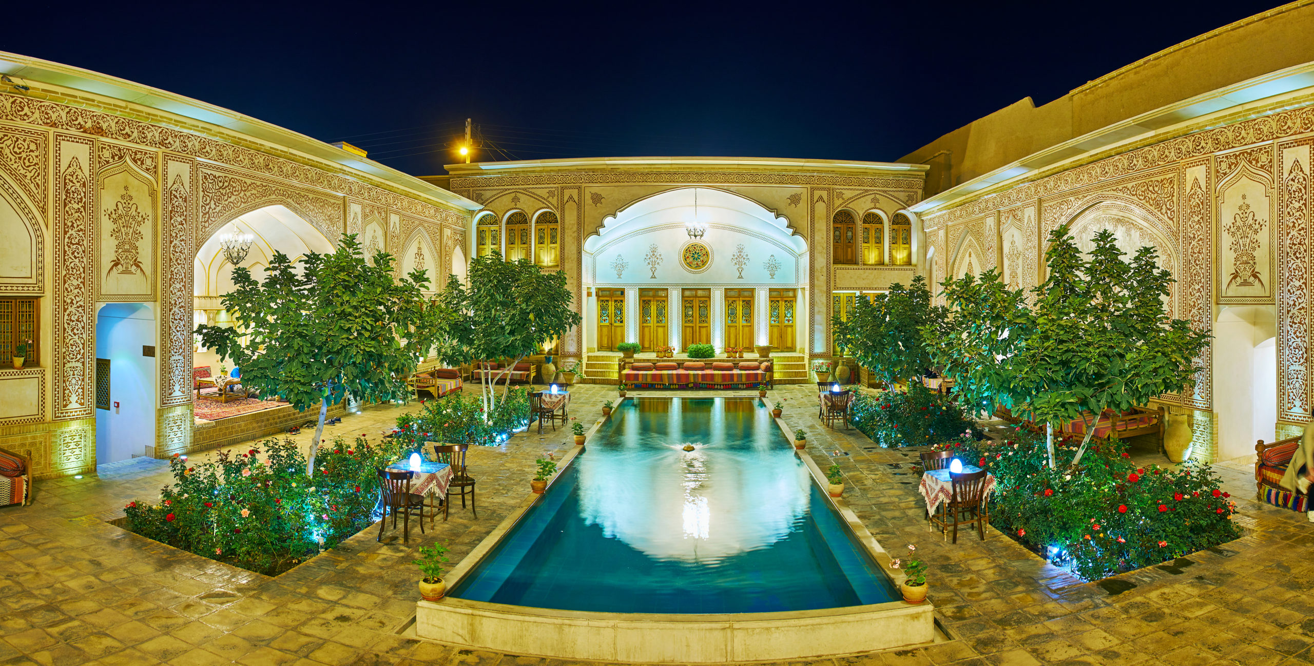 Evening Mahinestan Raheb Historical House, Kashan, Iran