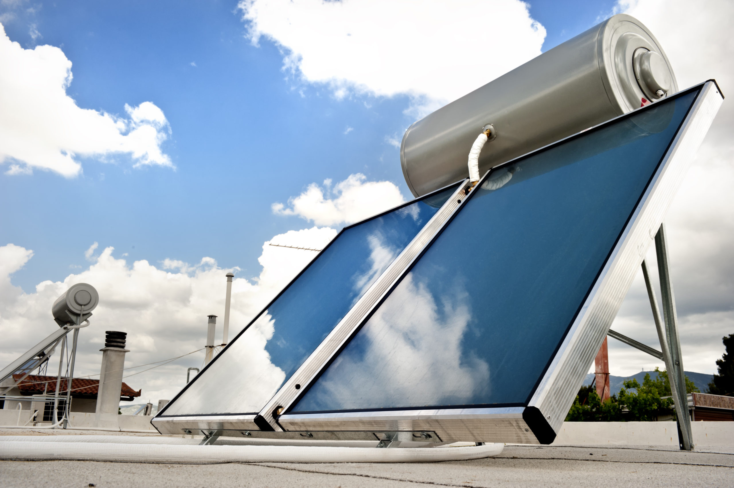 Solar panels installed near a pool to harness sunlight and generate eco-friendly energy, contributing to pool heating or other electrical needs while promoting sustainability.