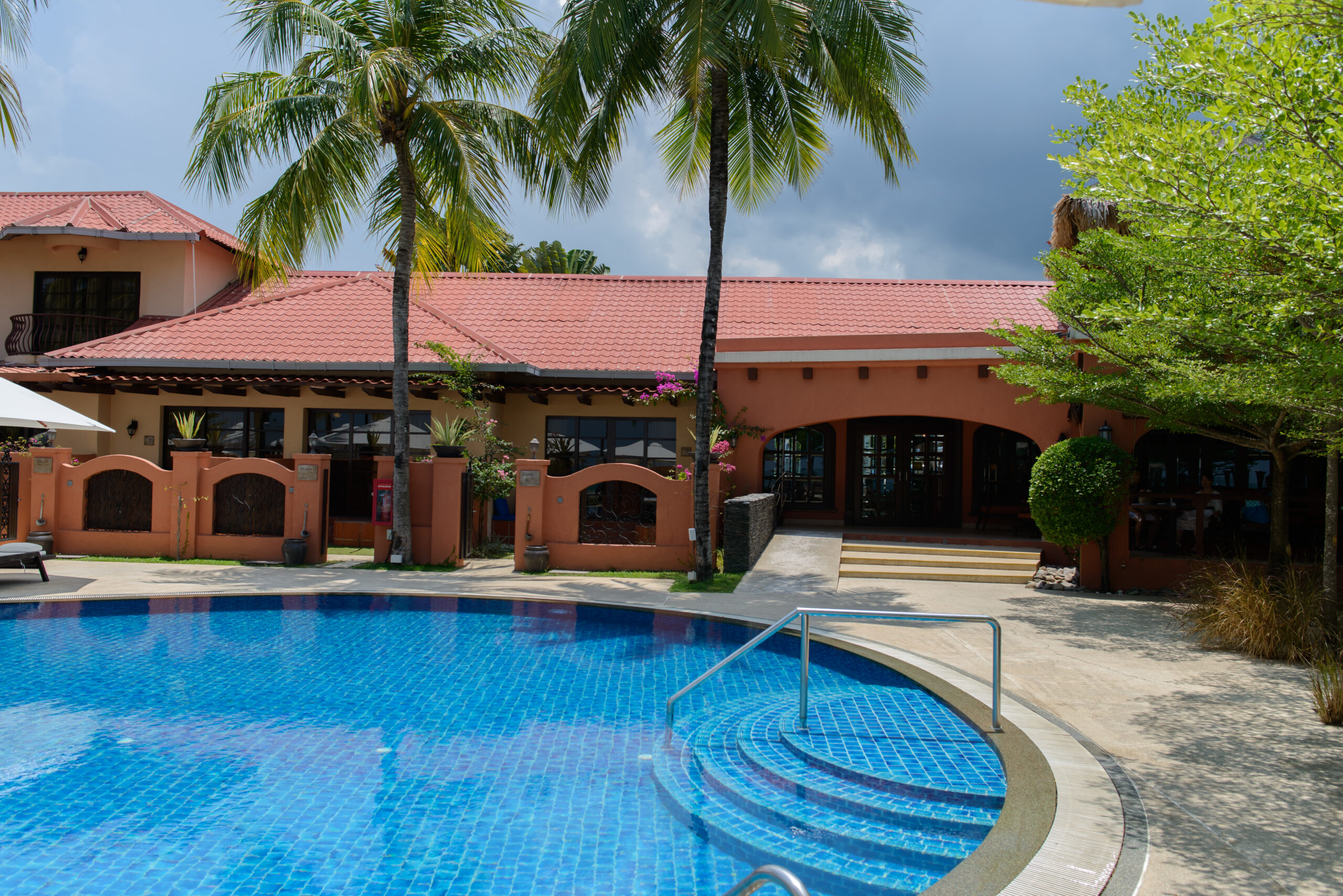 LANGKAWI - APRIL 30: Resort area near beach on Langkawi Island on April 30, 2014 in Langkawi, Malaysia. Langkawi is an archipelago of 104 islands in the Andaman Sea